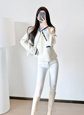 白色小香风外套2024新款女秋冬法式气质名媛高级感老钱风洋气上衣