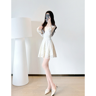 蕾丝连衣裙女轻奢高级感2025春秋新款 气质名媛甜美收腰显瘦a字裙