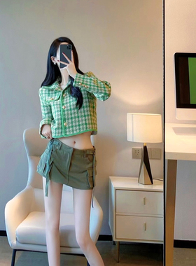 绿色小香风外套秋冬2022新款气质名媛法式复古粗花呢短款小西装女