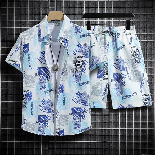 冰丝男速干夏季沙滩短袖两件套