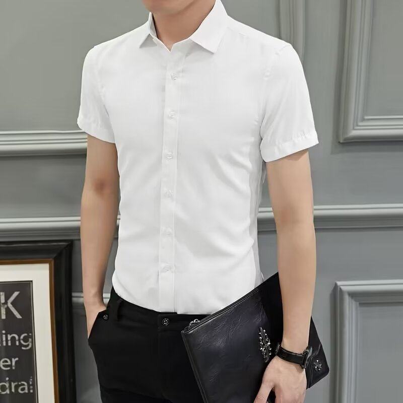 白色衬衫男士春夏季商务职业正装免烫休闲西装衬衣短袖男式上衣服