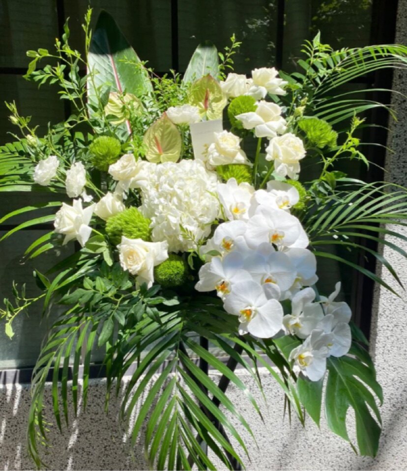 白绿色白蓝色公司品牌店开业商务庆典乔迁花篮深圳鲜花同城配送