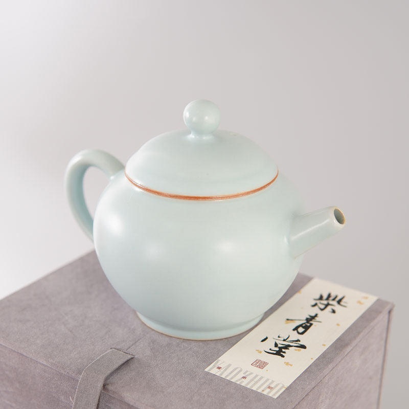 汝窑天青色玛瑙釉茶道复古中式陶瓷冰裂文旦青瓷汝瓷原矿釉茶壶