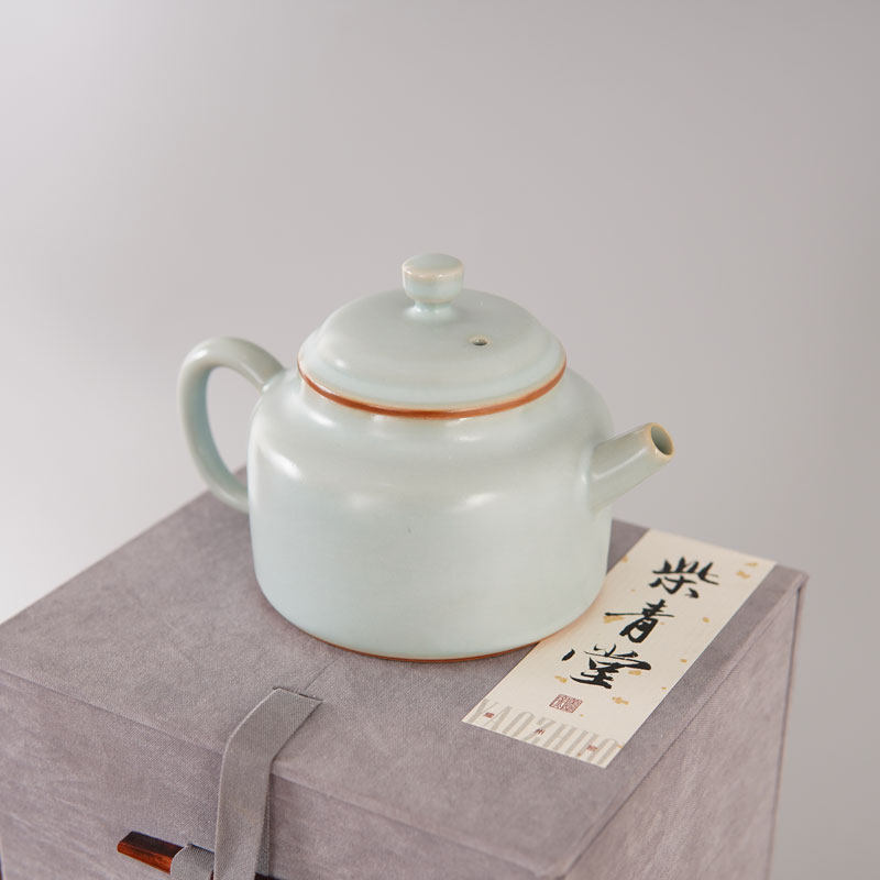 汝窑天青色玛瑙釉茶道复古中式陶瓷冰裂德钟青瓷汝瓷原矿釉茶壶