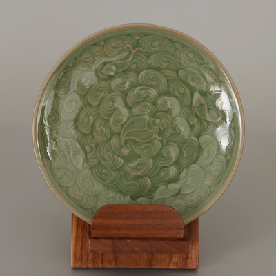 菜盘耀州窑青瓷平盘印花圆形