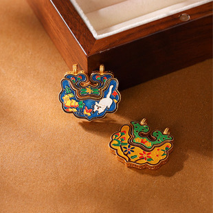 S925纯银镀24K金古法珐琅彩烧蓝大锁配件diy手链手串配饰