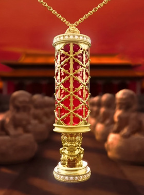 保色沙金故宫联名系列金狮献瑞黄金色锆石项链实心套装吊坠饰品