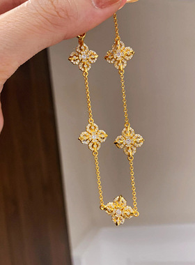 沙金十字金刚杵手链本命年红色小幸运四叶草首饰品轻奢高级