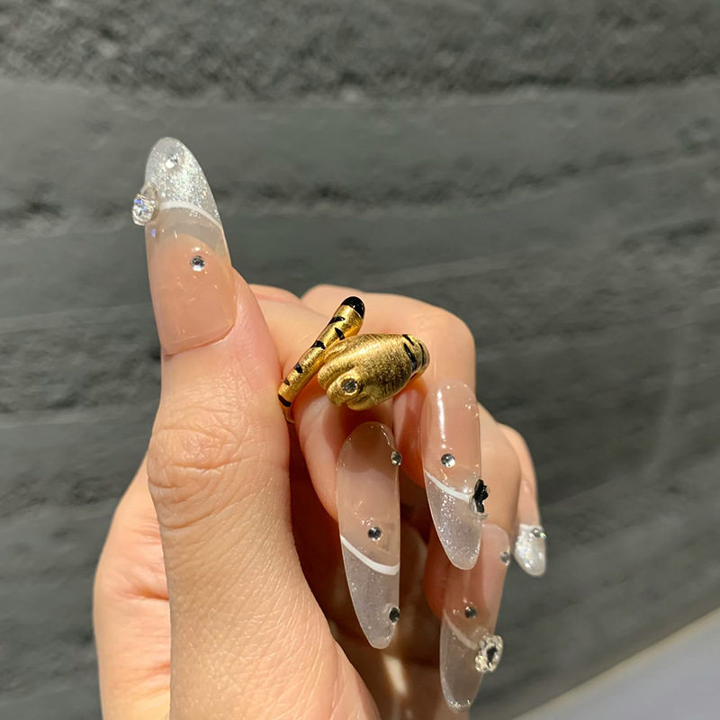 越南沙金古法金猫爪戒指女珐琅彩猫爪拉丝镶钻指环送女友礼物