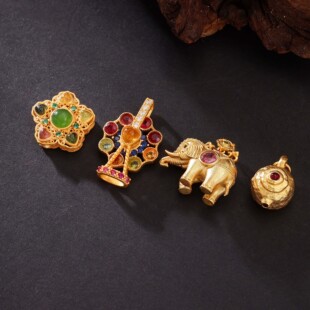 新款925银镀金镶嵌天然碧玺吊坠小提溜高级设计感DIY配件复古