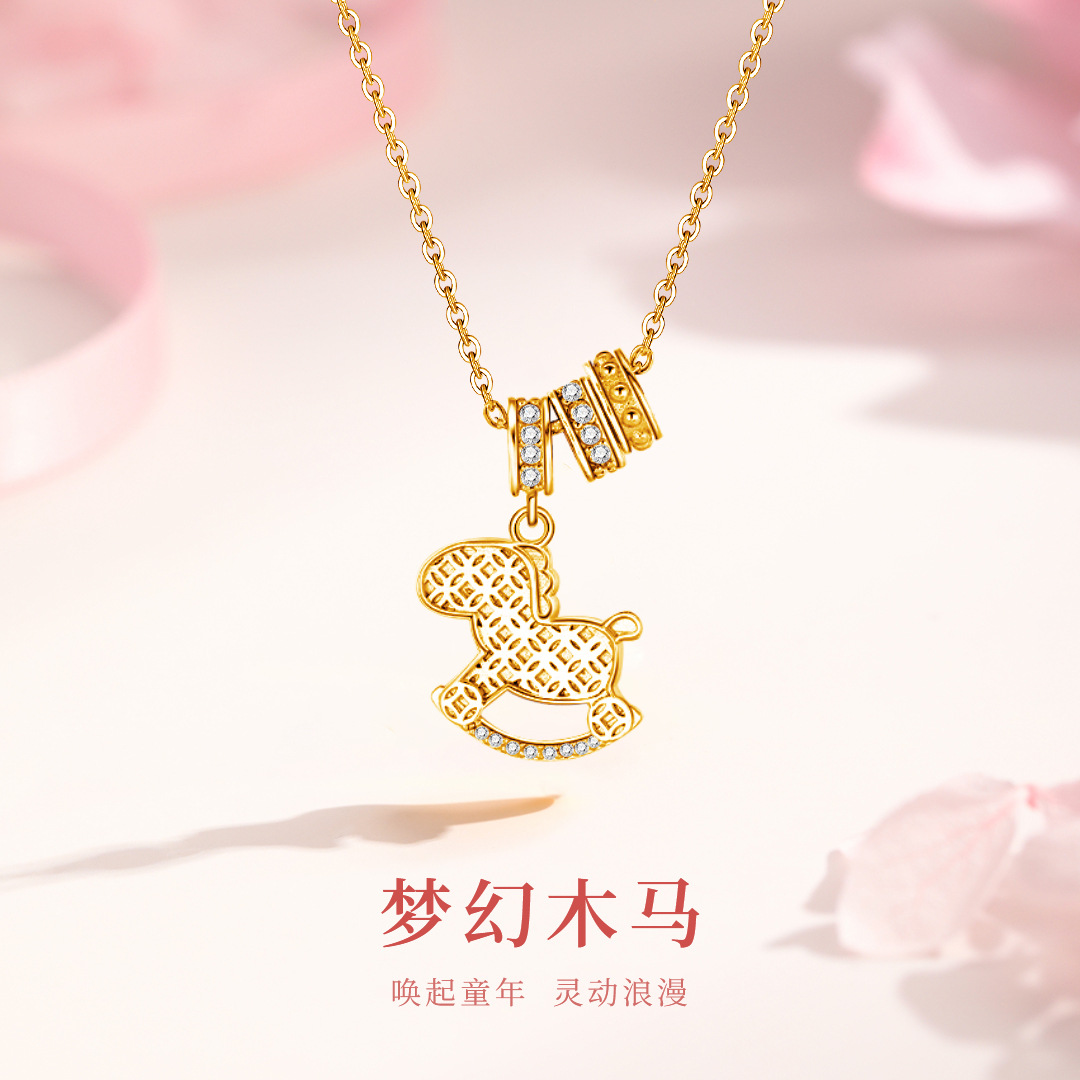旋转木马纯银项链女s925钱币生肖马吊坠小众高级感锁骨链生日礼物