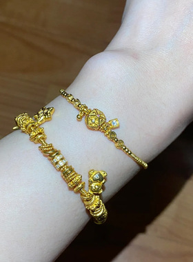 沙金保色陨石五角星小熊月亮盘缠手链锤纹碎银子DIY配饰女手饰