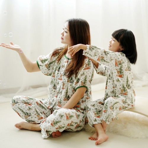 儿童睡衣套装亲子纱布夏季薄款