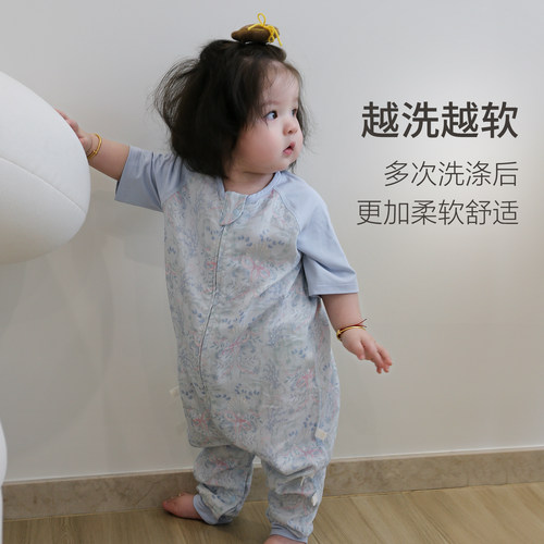 婴儿睡袋夏季薄款纱布儿童短袖