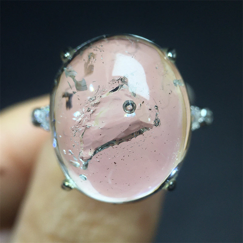 纯天然白水晶戒面流动水胆裸石黑流沙复古风戒指活口指环男女同款