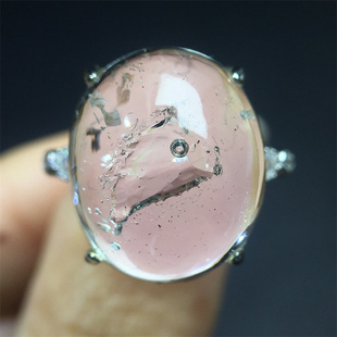 纯天然白水晶戒面流动水胆裸石黑流沙复古风戒指活口指环男女同款