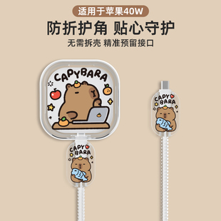 适用于苹果40W数据线保护套苹果17Pro充电器保护套iPhone17卡皮巴拉印花壳苹果17Promax通用型缠绕线防猫咬