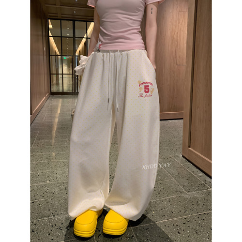美式波点满印阔腿卫裤女宽松