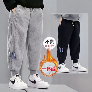 男童秋冬季加绒裤子新款一体宝宝绒运动卫裤儿童外穿长裤儿童休闲