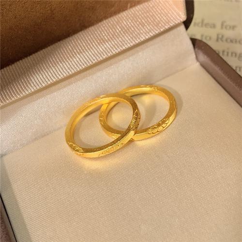 古法沙金錾刻细版小雏菊戒指女