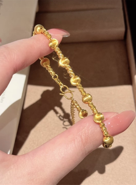 拉丝爆闪时来运转猫眼金珠手链女