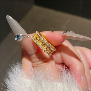 古法沙金爆闪亮钻十字金刚杵戒指女仿真黄金满天星开口指环食指戒