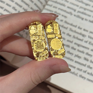 爆闪碎冰冰吉言吊坠项链女999黄金色锤纹工艺招米进宝金条锁骨链