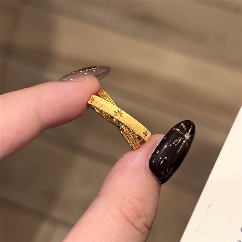 浮光跃金小双环星芒戒指女