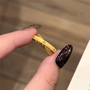 浮光跃金小双环星芒戒指女仿黄金色不掉色拉丝复古水星记食指戒子
