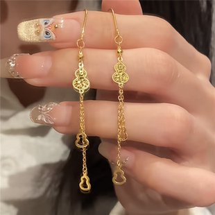 古法鎏金福禄碎冰冰流苏葫芦耳环女仿真黄金色轻奢镂空满天星耳饰