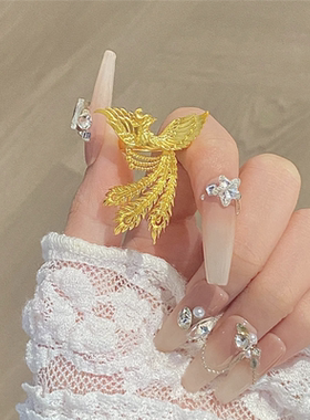 不掉色~黄金色花丝凤凰于飞戒指女新中式婚嫁风可调节活口食指戒
