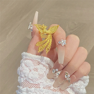 不掉色~黄金色花丝凤凰于飞戒指女新中式婚嫁风可调节活口食指戒