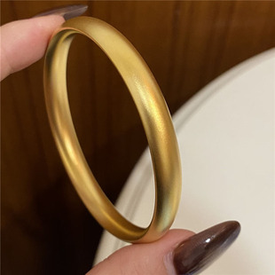 古法沙金超有质感磨砂泥鳅背实心手镯女仿真黄金色新中式素圈镯子