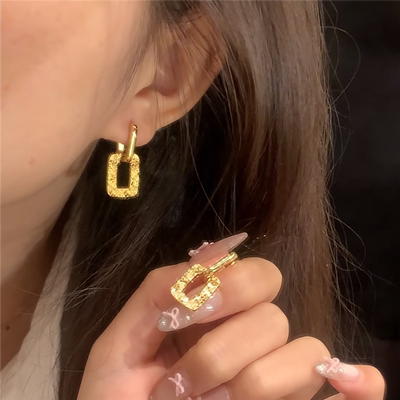 黄金色超闪碎碎冰方形几何耳环女
