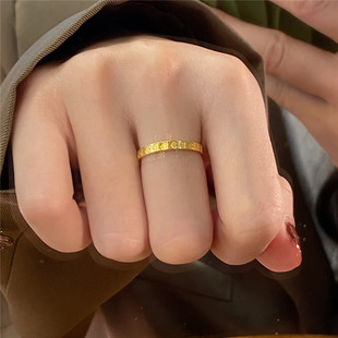 甜蜜浪漫满圈爱心戒指女999金色精致叠戴素圈保色不掉色情侣指环