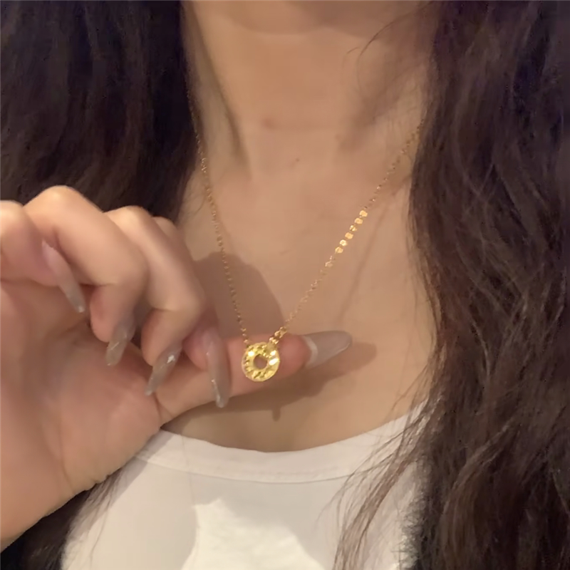 CNC爆闪龙鳞碎碎冰环环相扣项链女5G硬金工艺锤纹平安扣锁骨颈链