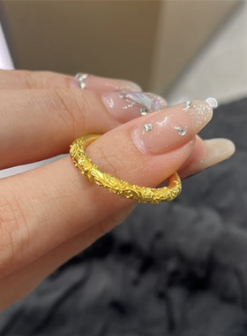 999金色古法传承紫荆花戒指女