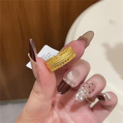 古法沙金花丝编织腰缠万贯戒指女