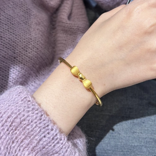 古法沙金拉丝爱心蝴蝶结手镯女黄金色在逃公主手环开口可调节手饰