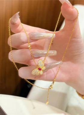 宫廷花丝满钻红宝倾城蝴蝶项链女