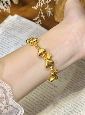 999黄金色好看可爱心屁桃手链女
