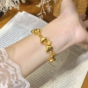 999黄金色好看可爱心屁桃手链女不掉色小克重桃心手串精致手饰品