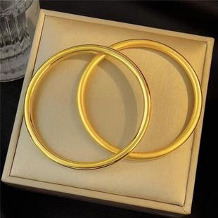 新中式国潮古法传承手镯女仿真黄金磨砂实心素圈镯子高货保色手环