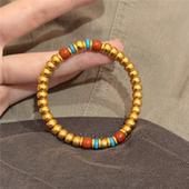 古法沙金苹果珠南红手串手链女不掉色黄金色红绿福珠串珠手镯首饰