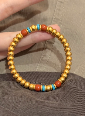 古法沙金苹果珠南红手串手链女