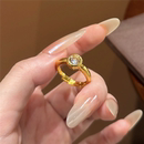 古法亮面泥鳅背培育镶钻泡泡戒指女仿黄金色时尚 气泡水滴指环开口