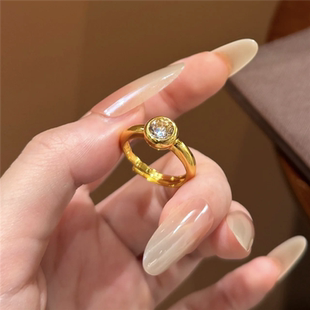 古法亮面泥鳅背培育镶钻泡泡戒指女仿黄金色时尚气泡水滴指环开口