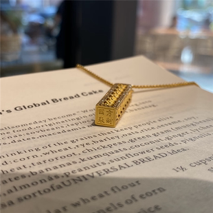 【四方来财】满钻爆闪吸睛麦穗纹理小金条吊坠项链女仿黄金砖颈链