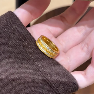 金店同款保色沙金满钻麻花麦穗戒指女食指戒培育镶嵌轻奢两排指环