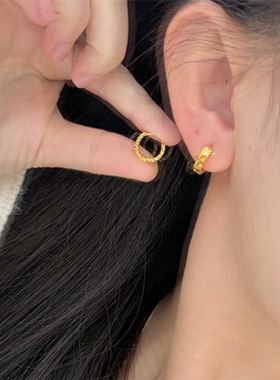 小克重三面碎碎金耳扣耳环女